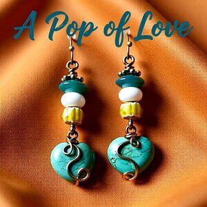 LOVER'S GIFT ALERT! African Turquoise Heart Earrings - Unique & One-of-a-Kind